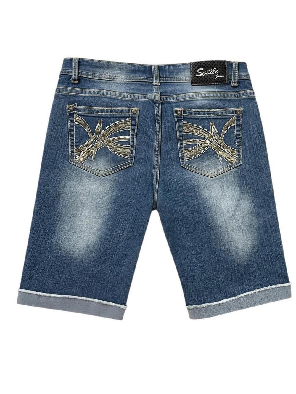 Sizzle Jeans Y2K Denim Bermuda Shorts Size 7 Grunge Embroidered jorts shorts